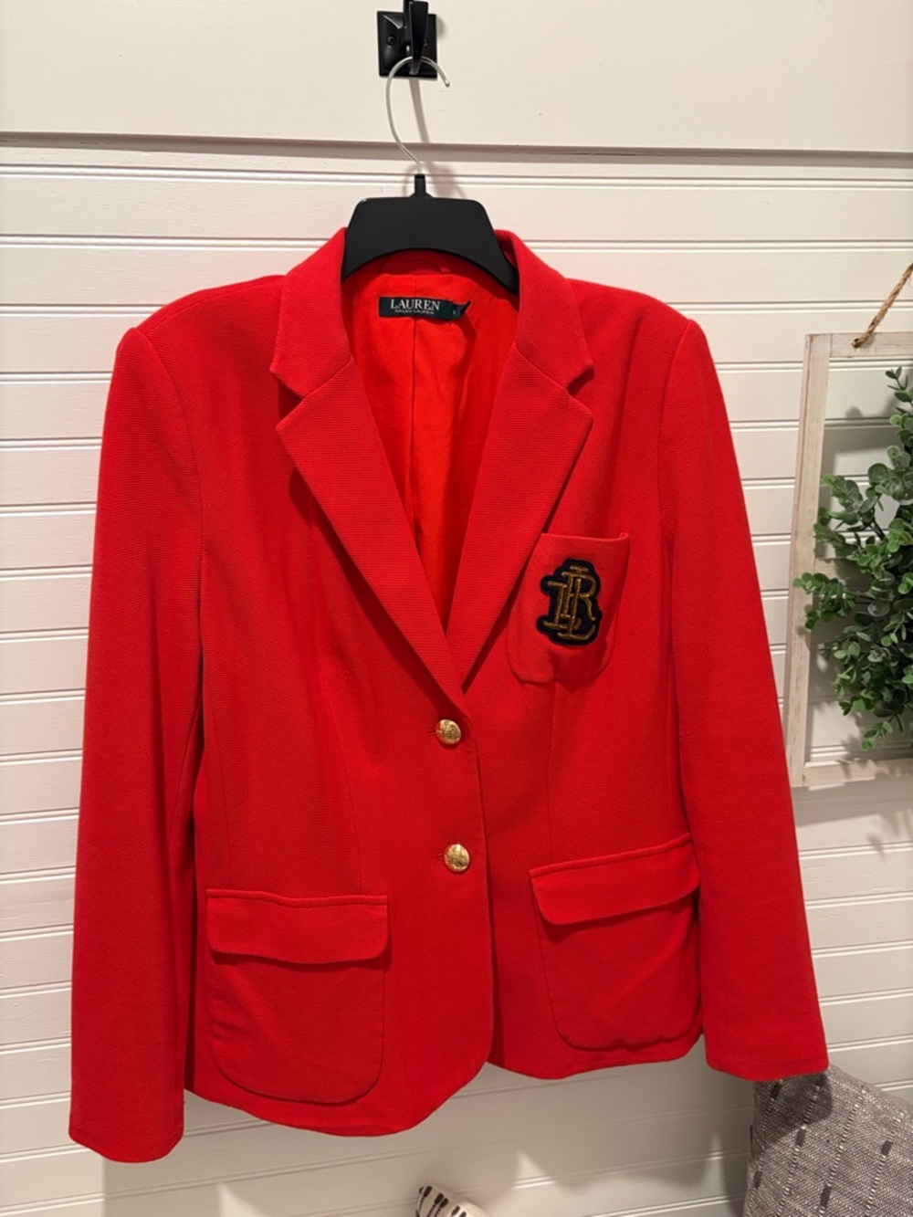 Lauren Ralph Lauren Bright Red Blazer with Embroidered Crest